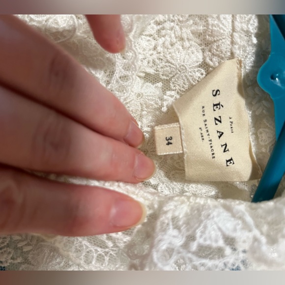 Sezane Cream Lace Long-Sleeve Blouse - Picture 2 of 10